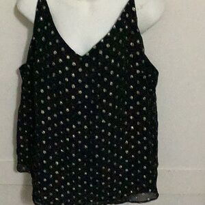 LOFT Black V-Neck Cami with Metallic Dot Detail size 18